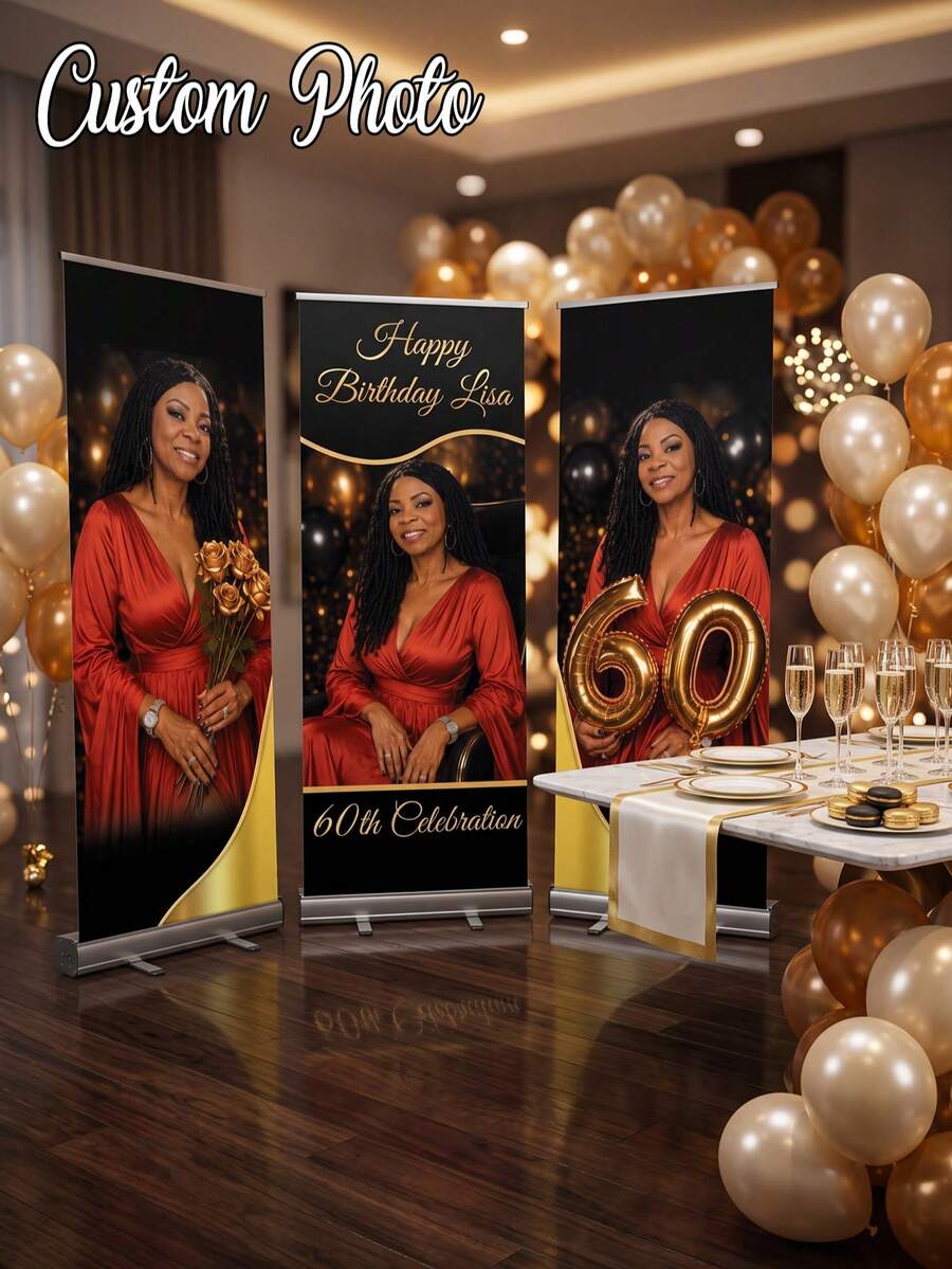 1pc - Personalized Banner, Customized Photo Polyester Fiber Banner. Personalized Wedding Photo Text Poster, Customized Frameless Canvas Graduation Poster, Wedding Welcome Poster, Customized Birthday Party Poster, Wedding Welcome Sign Template - Multicolor - View 1