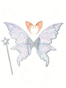 Shiny Butterfly Fairy Wings Costume Set, With Flower Crown, Elf Ears And Magic Wand. Suitable For Halloween Role-Playing And Party Events. - Multicolor - View 8