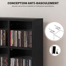 Multimedia-opbergkast voor 456 cd's/336 dvd's - houten boekenkast met verstelbare planken, 89 x 130,5 cm, zwart - A - Bekijken 8