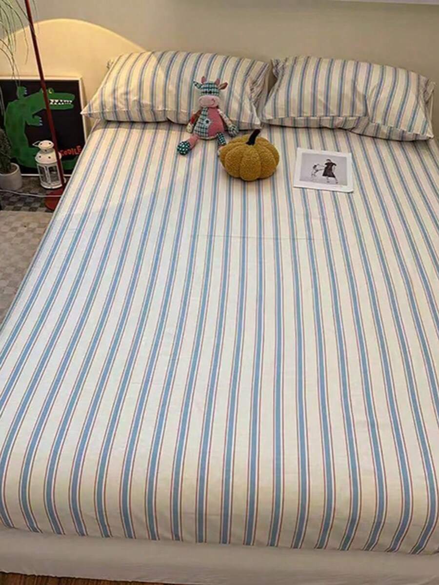 1pc 100% Cotton Bedroom Home Fitted Sheet, Multiple Sizes, All Season, Comfortable And Breathable, Elastic Band For Easy Maintenance (Pillowcase Not Included)