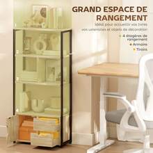 Boekenkast in industriële stijl met 3 planken, een kastdeur en 2 lades, 58 x 24 x 122 cm, natuurlijke houtlook, zwart staal - A - Bekijken 6