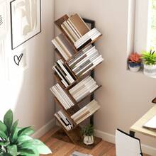 Boekenkast in boomvorm met 9 planken, industriële opbergkast met stalen frame, 50x24x136cm, rustiek bruin - A - Bekijken 9