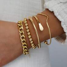 New European & American Cross-Border Mirror Bead Open Cuff Bracelet, Minimalist Unique, Exaggerated, Light Luxury, High-End Feel - Geometric Bracelet Set, 4 Pieces, 6362401HB - View 1