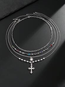 4pcs/Set Vintage Luxury Multicolor Crystal Cross Pendant Necklace, Men's Daily Wear Accessory, Great Holiday Gift - 4pcs - View 5