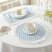 フランス風刺繍入りコットンナプキン・ティータオル、シンプルな無地布製洋食布、ランチョンマット、装飾用レストランテーブルマット - ランチョンマット - チェックする 1