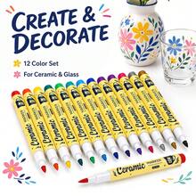 6-12 Colors Ceramic Graffiti Pen Set, Multi-Color Smooth And Even Writing, Layerable Graffiti Art DIY Colorful Waterproof Ceramic Pens, Suitable For Writing And Painting On Ceramic Surfaces Of Mugs, Plates, Vases And More - Multicolor - View 5