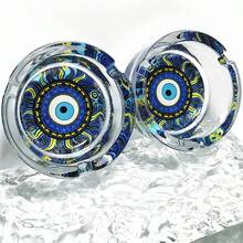 Creative Fashion Blue Eye Pattern Glass Ashtray, 3.34 Inch Round Ashtray, Bar Decor Home Decoration Ashtray, Gift For Friends - Colorful - View 5