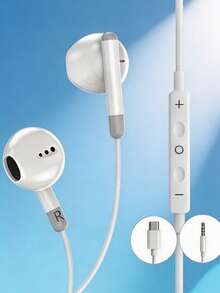 Wired In-Ear Earphones, Compatible With Lightning Interface, Type-C USB-C Plug And 3.5mm Jack, Comfortable Wear, With Microphone, Suitable For Laptops And IOS/Android Devices - White - View 1