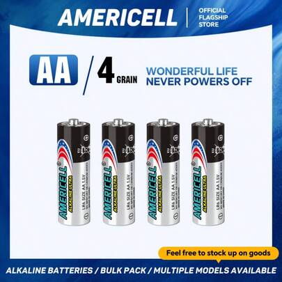 AMERICELL 4 Pcs AA Batteries, Alkaline Batteries ,High-Power Alkaline For Flashlights, Wireless Keyboards, Toys & Emergency Devices - (Non-Rechargeable)