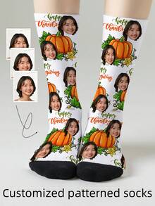 1 Pair Customizable Men's Mid-Calf Socks With Face Pattern, Can Print Any Face On Socks, Personalized Photo Socks, Fun Customized Image Mid-Calf Socks, Suitable For Valentine's Day, Birthday, Gift-Giving, Thanksgiving And Other Occasions, Personalized Customization - Multicolor - View 11
