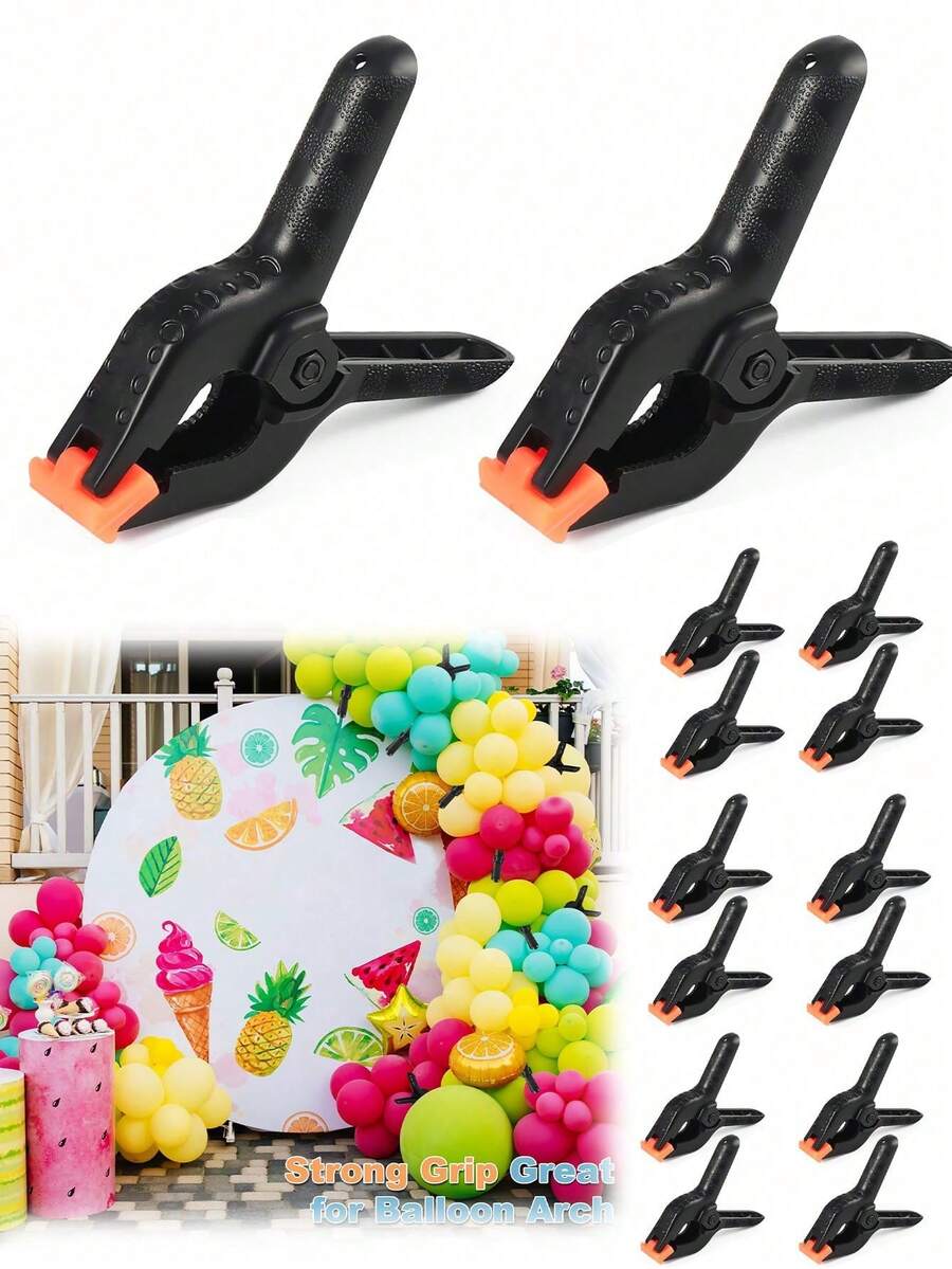 12pcs Plastic Spring Clamps With Non‑Slip Rubber Tips, Heavy Duty Grip Clip For Balloon Arch, Photography Backdrop, Woodworking, Craft Projects, Multipurpose Small A Clips For Party Decorations And DIY Handmade Use[6/1pc]