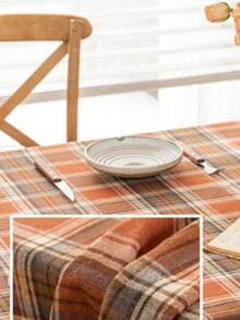 1pc Autumn Vintage Warm Yellow Plaid Tablecloth, Retro Country Style Dining Table Cloth, Home Restaurant Decor Table Cover - Rust Red - View 2