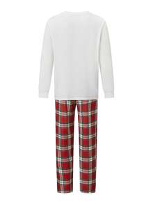 Matching Christmas Pajamas For Family Reindeer Print Tops + Plaid Pants - White - View 5