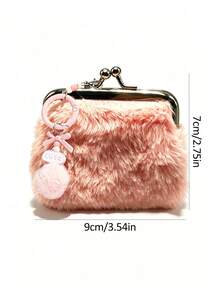 Sweet Plush Coin Purse, "Cute" Letter Bow Plush Ball Pendant Coin Purse, Women's Coin Purse, Portable Compact Coin Wallet - Multicolor - View 11