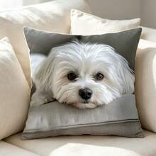 1pc White Puppy Pillow Case 17.7*17.7 Inches Single-Sided Print Suitable For Farmhouse Style Living Room Bedroom Sofa Porch Patio Outdoor Decor Machine Washable Zipper Closure Pillow Insert Not Included - Multicolor - View 6