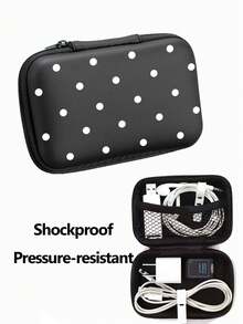 New Polka Dot Pattern EVA Hard Shell 4.3 Inch Compact Storage Box - Durable Travel Protective Storage Bag, Suitable For Electronic Accessories, Earphones, Hard Drives And Data Cables; Anti-Drop Zipper Pouch, Vacation Essential, Travel Essential, Teacher's Day Gift For Teachers, Christmas Gift - Multicolor - View 4
