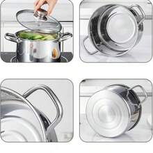 1 Pc Stainless Steel Double‑Handle Deep Stock Pot, 0.6L‑10.2L, With Glass Lid, Composite Multi‑Layer Thickened Pot Bottom, Compatible With Gas And Induction Cooker, Suitable For Cooking Soup And Stewing All Kinds Of Ingredients In Household Kitchen - View 8