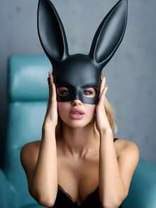 Women's Rabbit Ear Mask, Black/White Optional, Halloween Costume Party Cosplay Half Face Party Accessory - A - View 4
