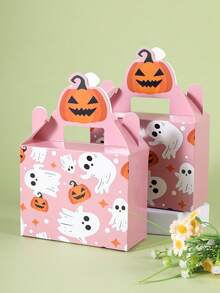 4/8/10/16/24pcs Halloween Paper Gift Boxes, Pink Happy Halloween Pumpkin & Ghost Pattern Rectangular Candy Boxes With Handles, Candy Cookie Snack Packaging Boxes, Suitable For Halloween Party Gifts, Trick Or Treat Supplies - Multicolor - View 4