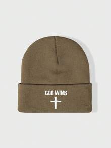1pc Embroidered GOO WINS Cross Knit Beanie, Outdoor Cold-Proof Knit Hat, Casual Versatile Winter Warm Beanie, Suitable For Daily Commute - Knitted Hat - View 10