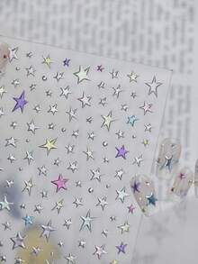 1pc Metal Nail Art Sticker, Self-Adhesive Minimalist Delicate Small Accessory Nail Decal, Hot Stamping Rainbow Star Nose Stud Sticker - Multicolor - View 8