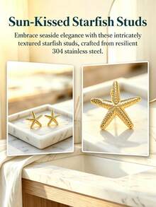 Women's Starfish Stud Earrings, Ocean Starfish Earrings, Hypoallergenic Nautical Style Earrings, Summer Jewelry. - Multicolor - View 3