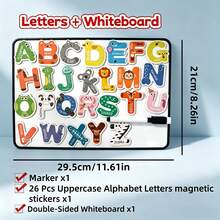 Magnetic Dry Erase Whiteboard Set With Animal Letter Magnets, Reusable Drawing Board, Water-Based Markers, 3 Random Combinations, Suitable For Home Creativity And Early Literacy Practice - Multicolor - View 6