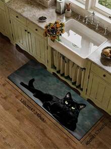 1pc Cool Black Cat Pattern Diatomaceous Earth Kitchen Mat, 3.5mm Trimmable, Sponge Pressure Relief Rubber Bottom Easy To Clean, Kitchen Entryway Laundry Room Living Room Universal Anti-Slip Rug - Multicolor - View 18