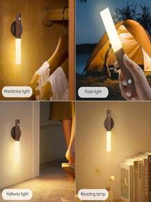 1 Peça Luz Noturna com Sensor de Movimento Magnético Portátil, Lâmpada LED Recarregável com Montagem na Parede com Padrão de Madeira, 3 Modos de Cor, Carregamento Tipo-C Luz de Indução Sem Fio para Corredor, Guarda-Roupa e Quarto - Luminária de parede com sensor de luz ambiente de três cores - Visão 9