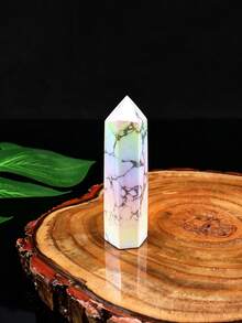 Colorful Craft White Turquoise Hexagonal Prism Rainbow Halo Single Point Crystal Tower Home Decor Healing Stone - Colored Turquoise Pillar - View 12