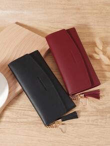 Fashionable Women's Long Wallet, Three Fold Multi Slot Heart-Shaped And Tassel Decorated Multifunctional Wallet, Suitable For Outdoor Travel - Burgundy - View 3