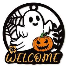 Cross-Border Halloween Round Acrylic Ghost Pumpkin Hanging Sign, Holiday Party Welcome Door Wall Decor - Multicolor - View 5