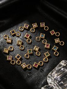5 Pcs 304 Stainless Steel 18K Gold Plated Square Rhinestone Charms, Multi‑Color Crystal Tiny Pendants DIY Jewelry Accessories, Handmade Necklaces - Pendants - View 2