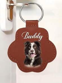 1pc Customized Pet Photo Name Leather Keychain Personalized Paw Print Pet Hair Memorial Keepsake Storage Ring Dog Cat Lover Gift Pendant - Multicolor - View 11