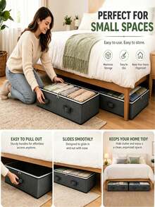 Multi‑Size Under‑Bed Storage Boxes With Transparent Visible Lids, Zipper Closure, Side Handles, Dust‑Proof And Moisture‑Resistant. Suitable For Storing Quilts And Clothes To Save Household Storage Space. - Multiple Specifications - View 7