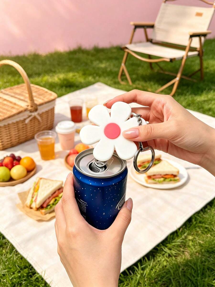 2pcs Ins Style Flower Shaped Can Opener, Effortless Pull Tab Opener, Suitable For Soda Drinks, With Hook, Perfect For Home, Camping, Dorm, Picnic, Portable Cute Creative Daily Use Gift