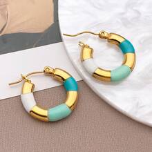 2pcs Fashion Oval Earrings Stainless Steel Oval Gold 20MM Large Round Clip Smooth Metal Earrings Elegant Accessories - Multicolor - View 21