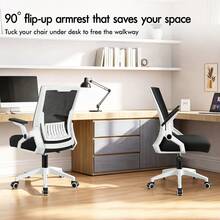 ELFORDSON Ergonomic Office Chair, Mid-Back Desk Chairs For Home Office, Height Adjustable Swivel Mesh Computer Chair With Flip-Up Armrests And Lumbar Support - Black and White - View 5
