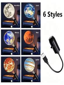 1pc USB Planet Projection Night Light, 360° Rotating, With Multi-Color Slides, Suitable For Bedroom And Car, USB Plug 5V - Planet Series - View 11