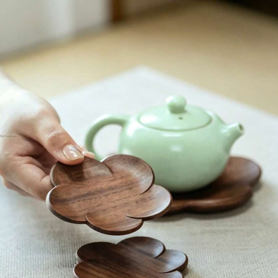 1pc Black Walnut Wood Coaster, Teapot Mat, Heat Resistant, Coffee Cup Coaster, Suitable For Dining Table Decoration, Restaurant, Kitchen, Living Room, Bohemian Style Kitchen And Living Room Decor Dining Table Coaster, Holiday Gift - Multicolor - View 1