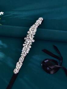 1pc Bridal Wedding Dress Belt, Affordable Rhinestone Waist Belt, Handmade Royal Belt, Halloween Holiday Accessory - Black - View 7