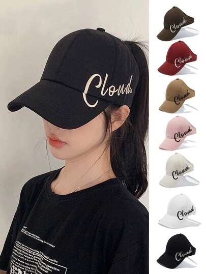 1pc Women's Half-Crown Baseball Cap Summer New Embroidery High Ponytail Sun Protection Duck Bill Hat Outdoor Sun Hat