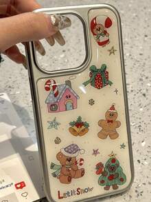 1 Christmas Tree Bear Cartoon Gift Box Phone Case With Silver Plated Edge Compatible With Apple 18Promax/11/12/13/14 Plus/15/16/17 Pro - Silver - View 2