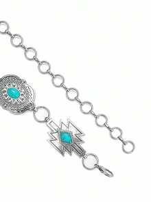 1 sợi dây xích đeo eo phong cách Bohemian cổ điển màu vàng giả cổ, chạm khắc hình học, đính đá giả ngọc lam, thiết kế dây nối điều chỉnh được, phù hợp với trang phục cao bồi miền Tây, dễ dàng tạo vẻ ngoài mang hơi hướng retro độc đáo - Dây thắt lưng - Xem 7
