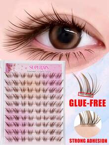80 Pcs No-Glue Brown Fluffy Clusters, Slender Light Soft Fine Tips Arranged For Airy Native Lash Effect, Self-Adhesive Easy Application, Great For Relaxed Weekend Outings, School Looks, And Versatile Everyday Scenes. - C - View 5