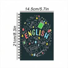 1pc A5 Spiral Notebook, Colorful English Grammar Graffiti Print English Subject Journal, 30 Sheets (60 Pages) Dark Background Cute Language Learning Diary, Back To School Stationery, Language Learning Gift For English Learners - Rectangle - View 2