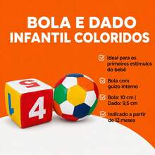 Kit Bola e Dado Grande Com Chocalho de Brinquedo Infantil - Multicolorido - Visão 2
