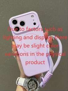 1pc Matte Liquid Silicone Minimalist Magnetic Phone Case With Short Lanyard, Compatible With IPhone 16/15/14/13/12 Pro Max Plus, Supports Wireless Charging, Soft Silicone Back Cover, Light Purple Comfortable Anti-Slip Phone Case, Latest Model Also Compatible With IPhone 17 Air/17 Pro/17 Pro Max/17e, Smartphone Protective Case - Light Purple - View 6