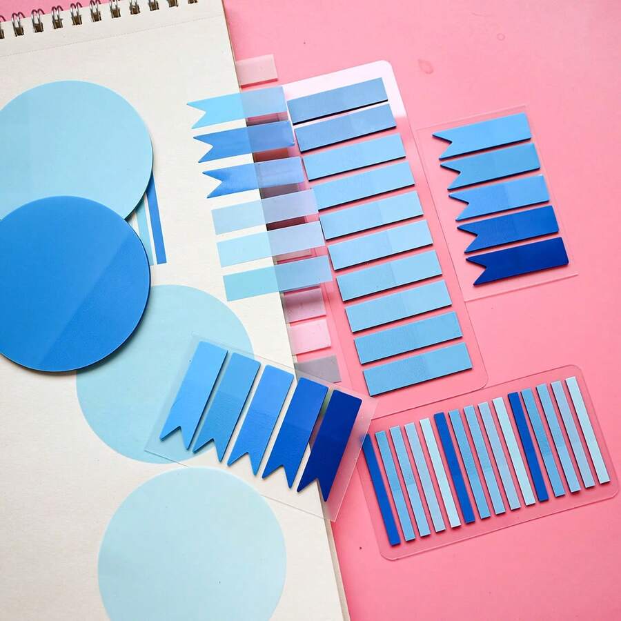 6pcs/Pack Index Tabs Labels PET Semi-Transparent Blue Series Sticky Notes Marker Tabs Student Textbook Record Tabs Reading Book Memo Tabs School Supplies Back To School Supplies Ultra-Thin Index Tabs - one-size - View 1