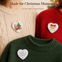 Custom Festive Christmas Heart Pin Badge, Personalized Photo Button Brooch, Customized Photo Pin Badge. - Style a - View 5